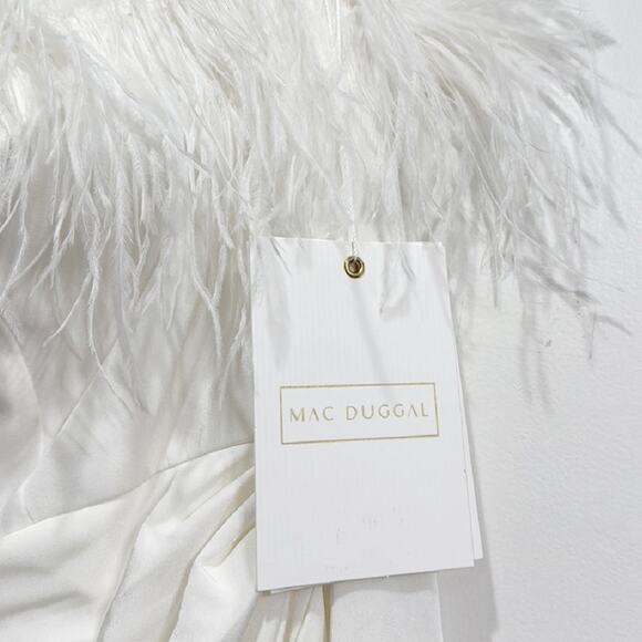 Mac Duggal 68147 White Feather Trim One Shoulder Dress Size 12 - Picture 9 of 9